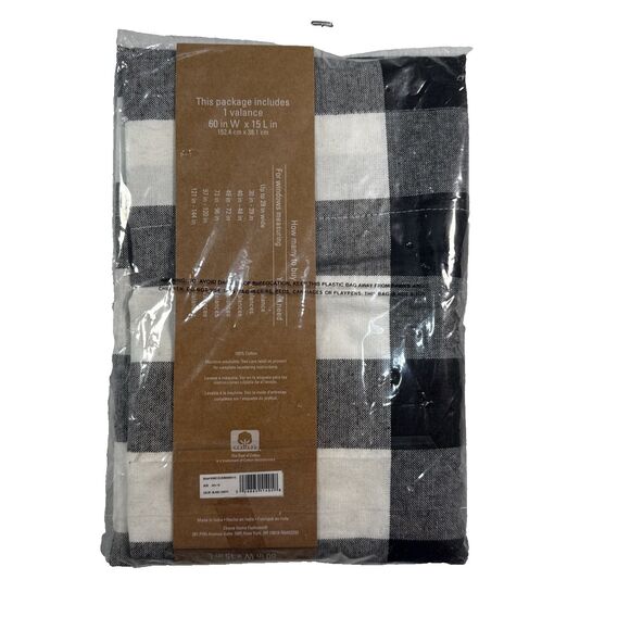 Elrene Farmhouse Quality Goods Valance Buffalo Check 60" x 15"  Black White NIP - Picture 2 of 7